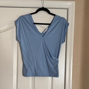 Elegant Blue Wrap Blouse